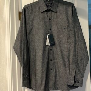 NWT Nat Nast Grey cotton Long Sleeve button down with black buttons
